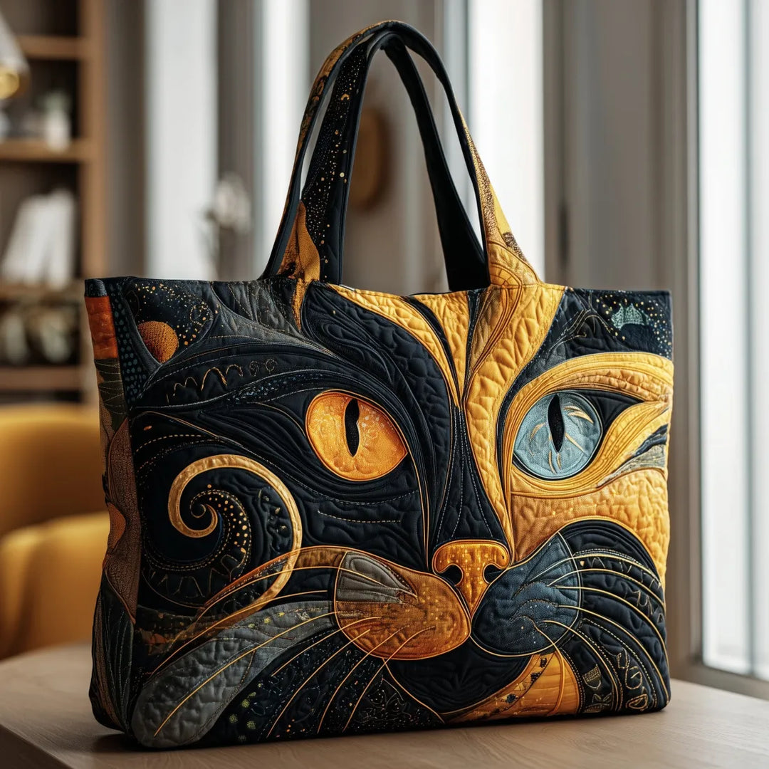 Handgjord quiltad väska med mystisk katt