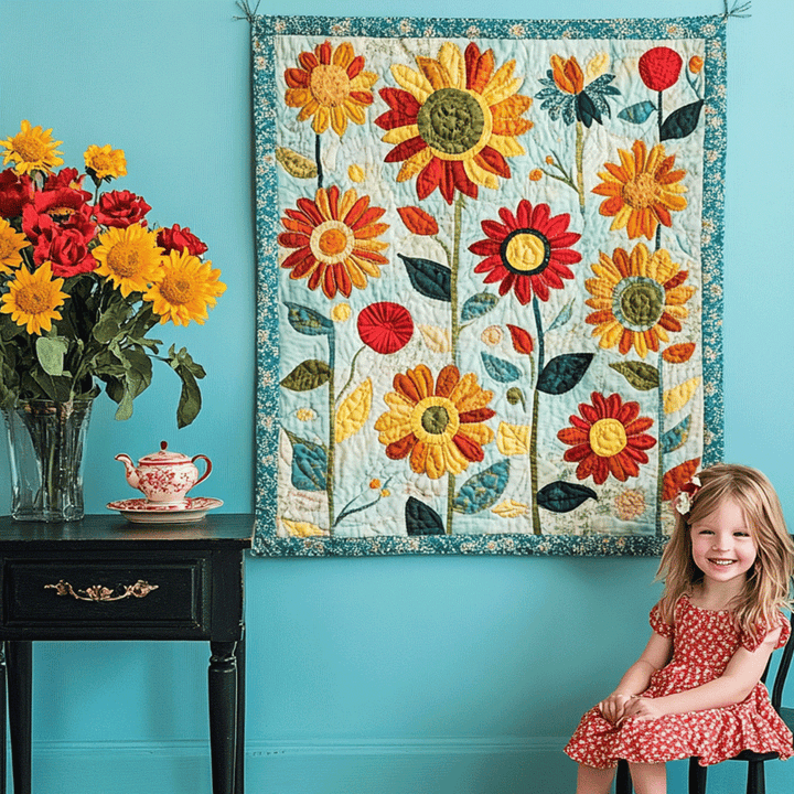 Konstnärlig Solrosor Trädgårdskonst Quilt Hängande NCU0TL957