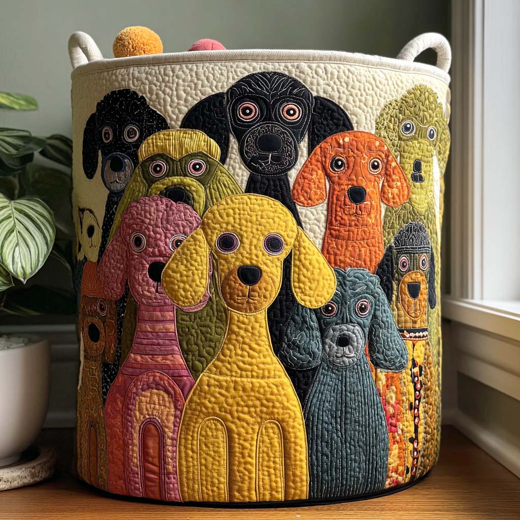 Quiltad tvättkorg med liten hund NCU0PTT1463