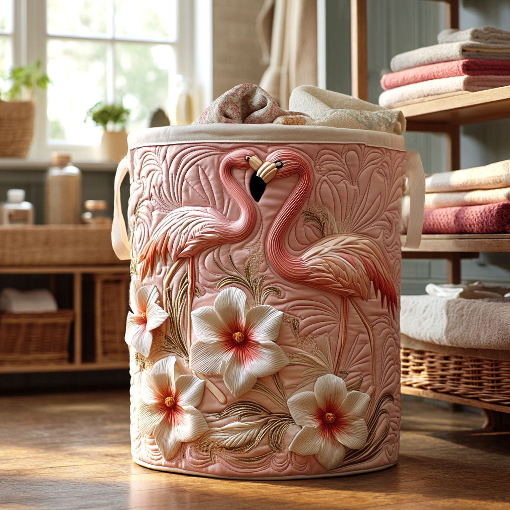 Fållad tvättkorg med flamingos NCU0NTV170