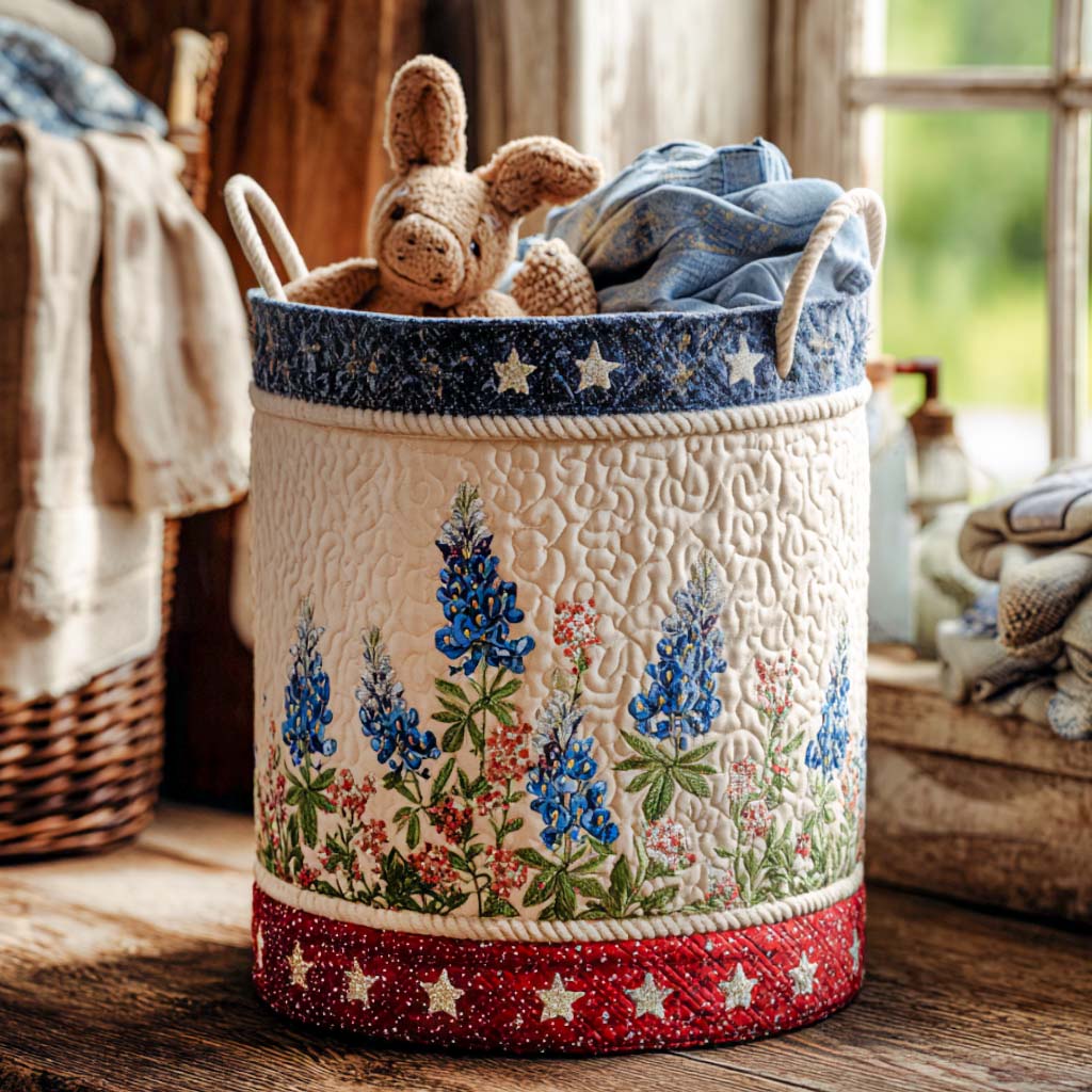 Quiltad tvättkorg med blå blommor NCU0QN009