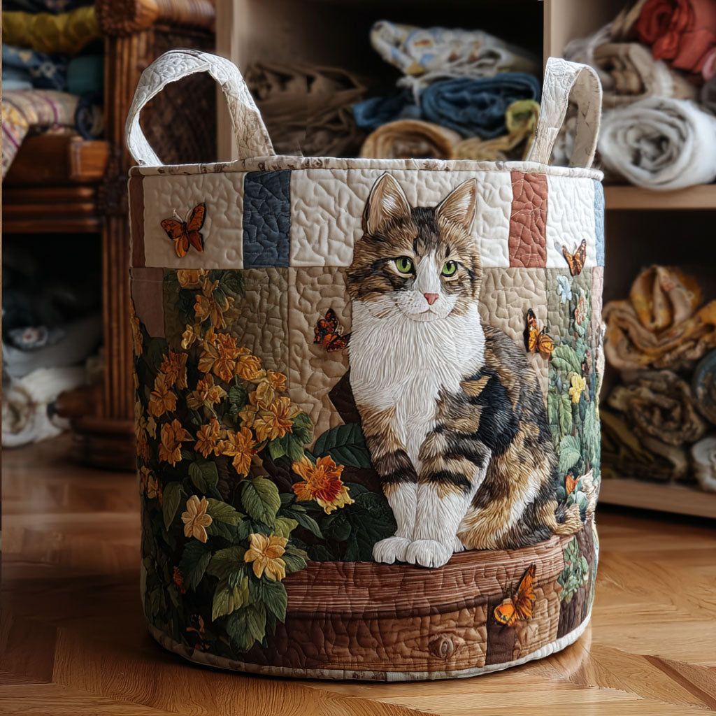 Korg för tvätt med kattmotiv och blommor NCU0PTT1933