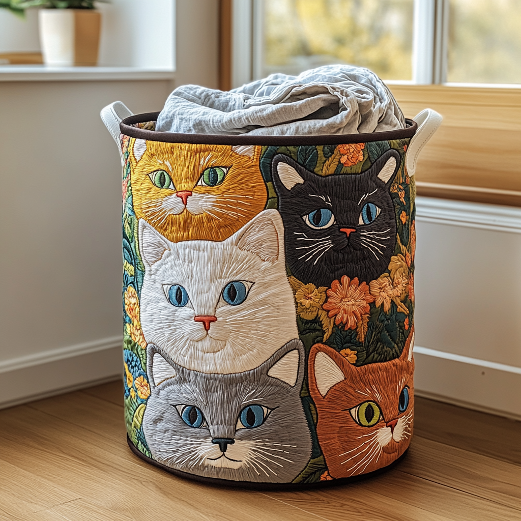 Korg för tvätt med katt- och blommönster NCU0DDK803