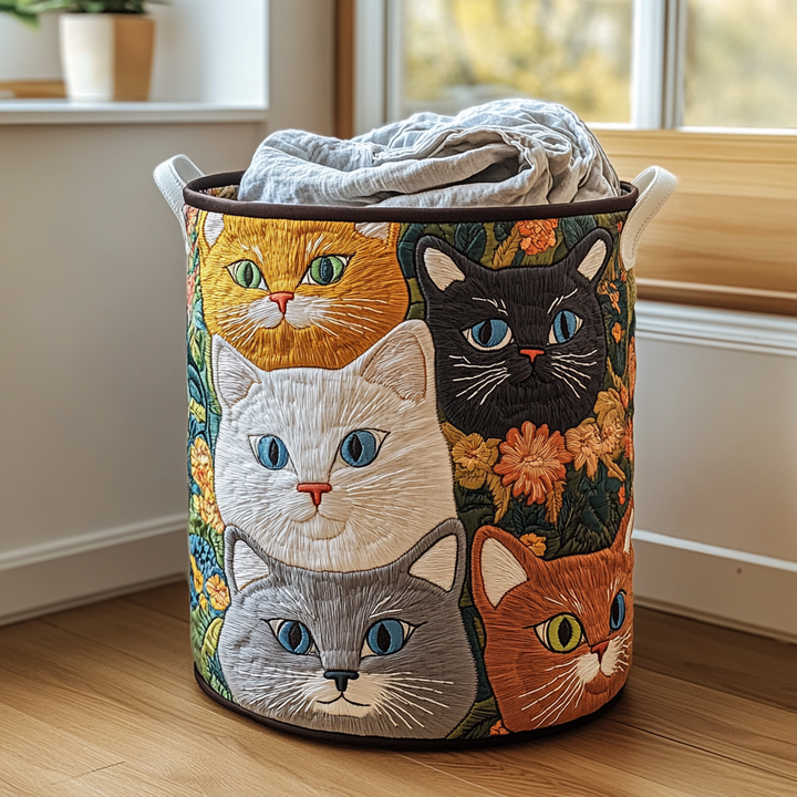 Korg för tvätt med katt- och blommönster NCU0DDK803