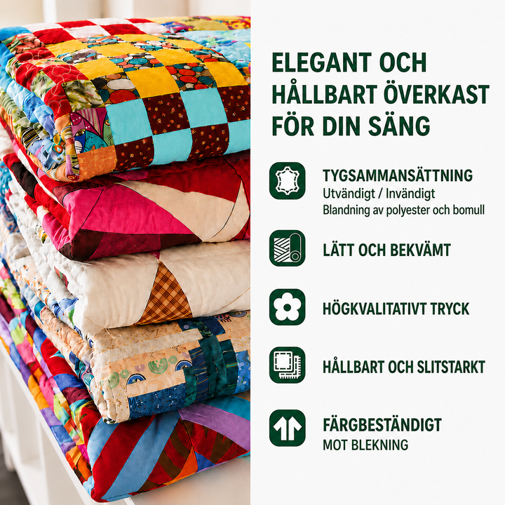 Quiltat överkastset i 3 delar med sommarstuga