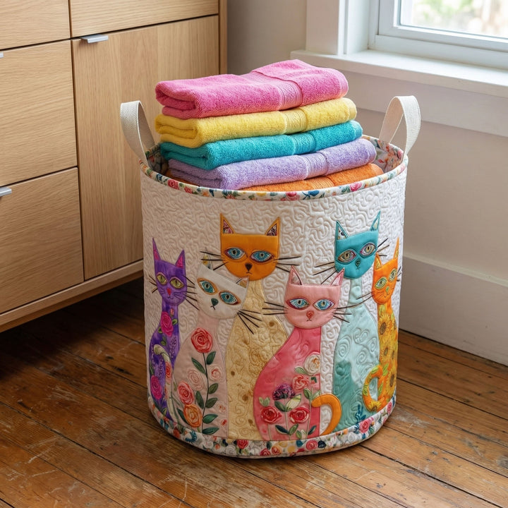 Quiltad tvättkorg med glad katt NCU0PTT3034