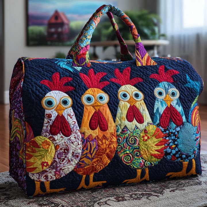 Resväska i quilt med färgglada hönor NCU0DK9806