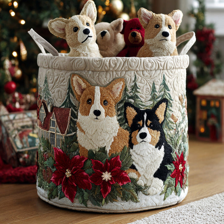 Quiltad tvättkorg med jul-Corgi NCU0DV1135