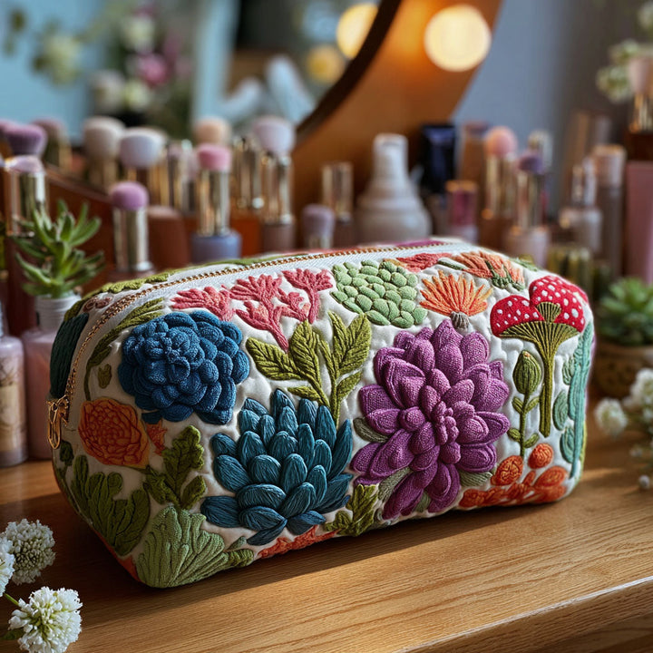 Skönhetsväska med färgglad botanisk quilt NCU0PT9617
