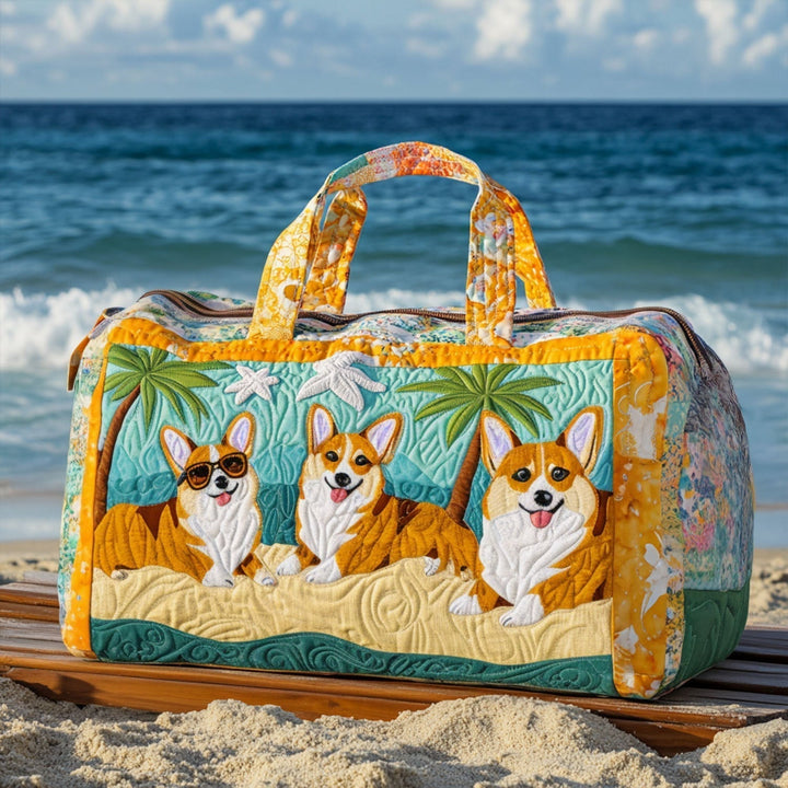 Resväska med quiltat mönster och corgis på stranden NCU0PT9354