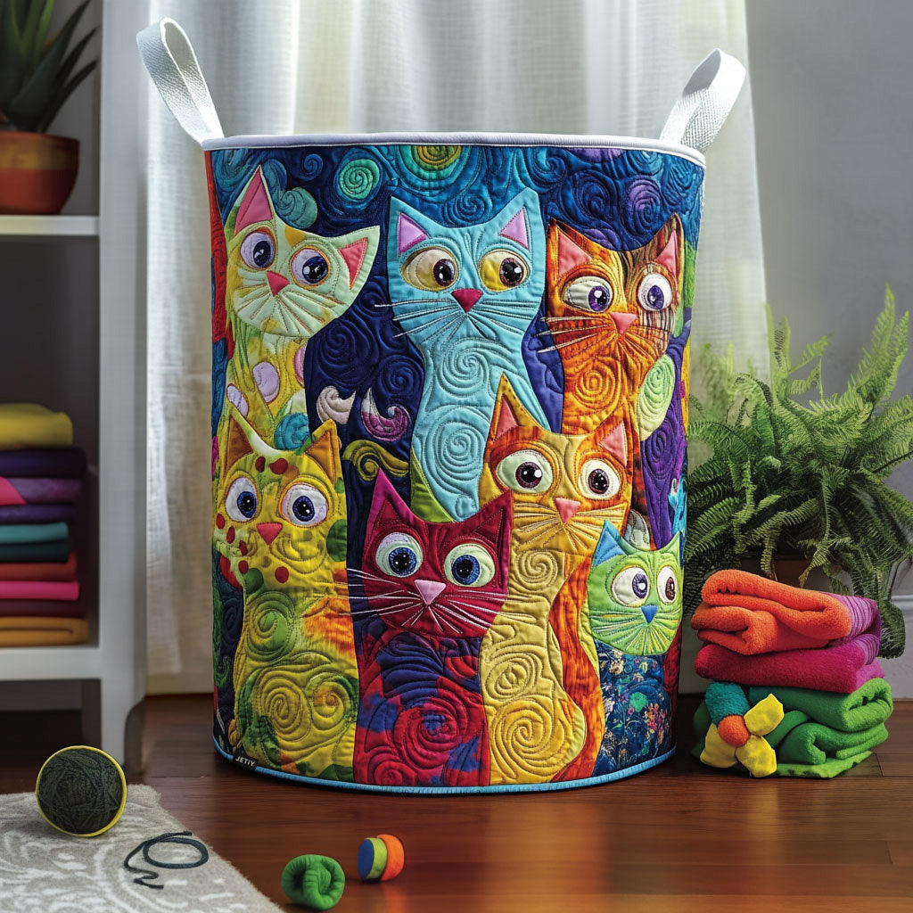 Quiltad tvättkorg med mysig katt NCU0PTT1166