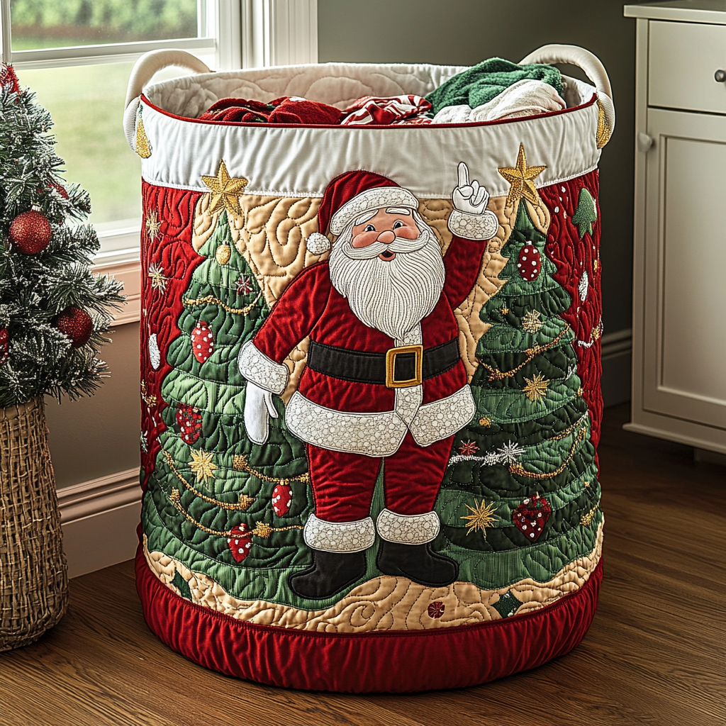 Quiltad tvättkorg med jultomte NCU0QN058