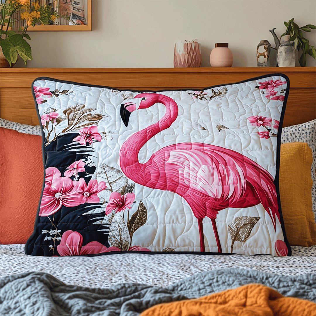 Quiltad kuddfodral med blommig flamingo NCU0DV6348