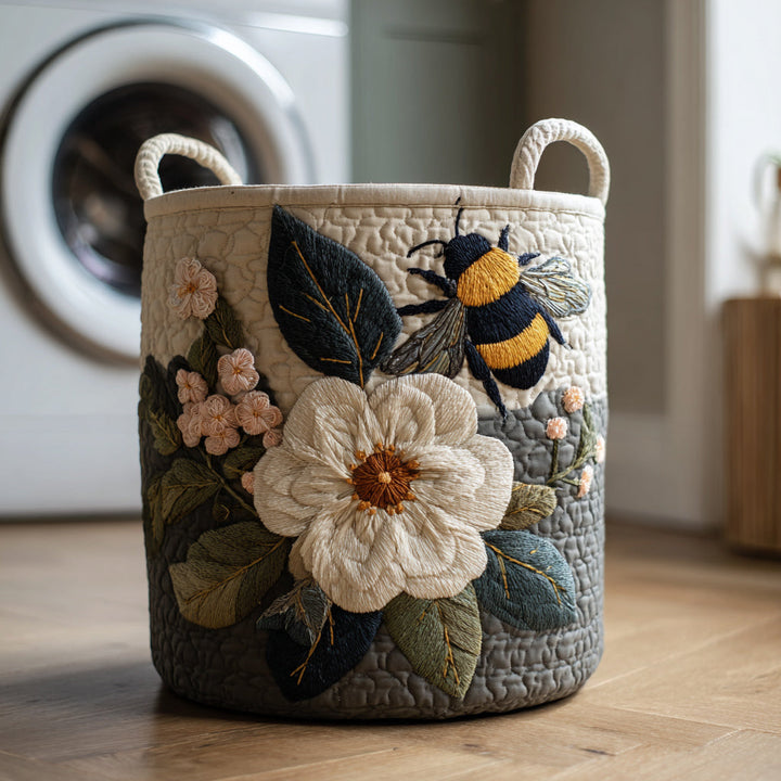 Fällbar tvättkorg med bin och blommor NCU0HNH001