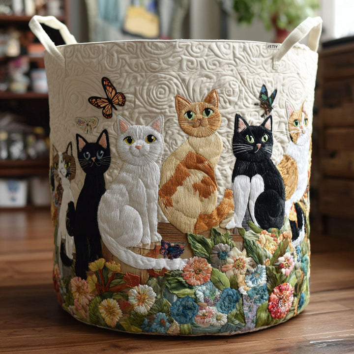 Quiltad tvättkorg med katter och blommor NCU0PTT1894