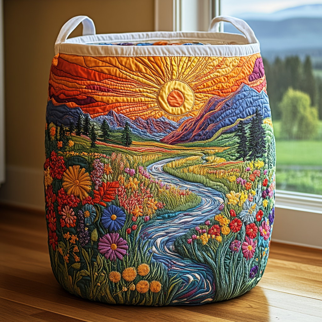 Quiltad tvättkorg med blommönster NCU0DDK1014