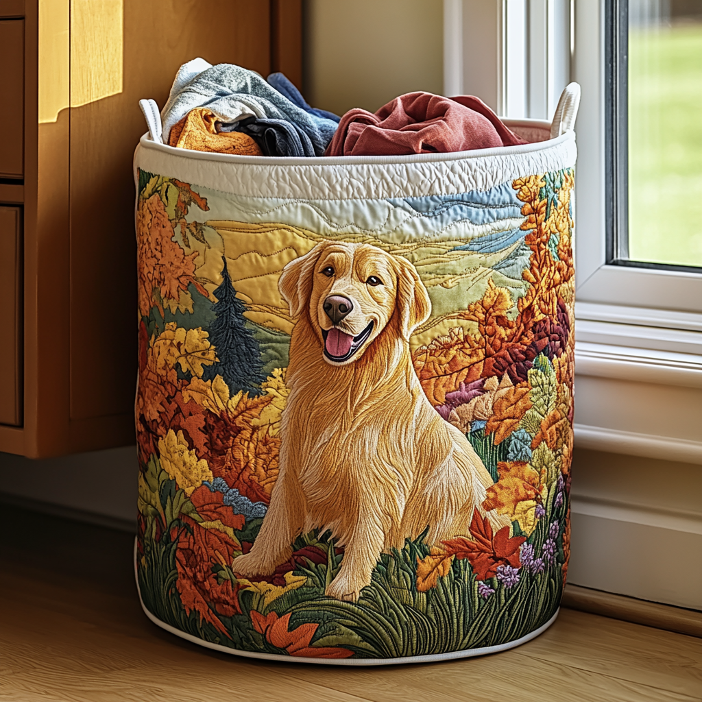 Fällbar tvättkorg med Golden Retriever NCU0DDK839