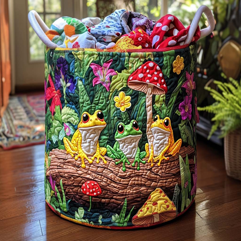 Quiltad tvättkorg med glada grodor NCU0NNT1614