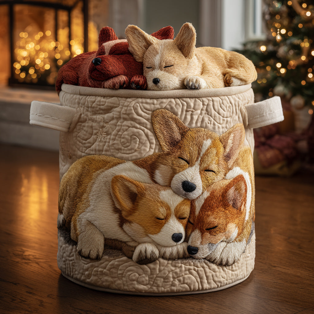 Quiltad tvättkorg med julig Corgi NCU0DV1144