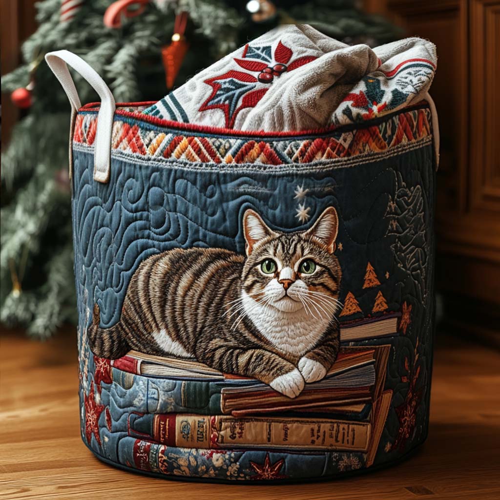 Quiltad tvättkorg med katt och festliga detaljer NCU0PTT1511