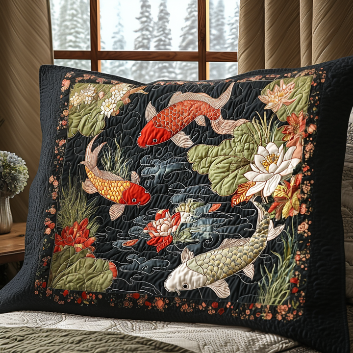 Dekorativt quiltat kuddfodral med eleganta japanska karpar NCU0DV6572