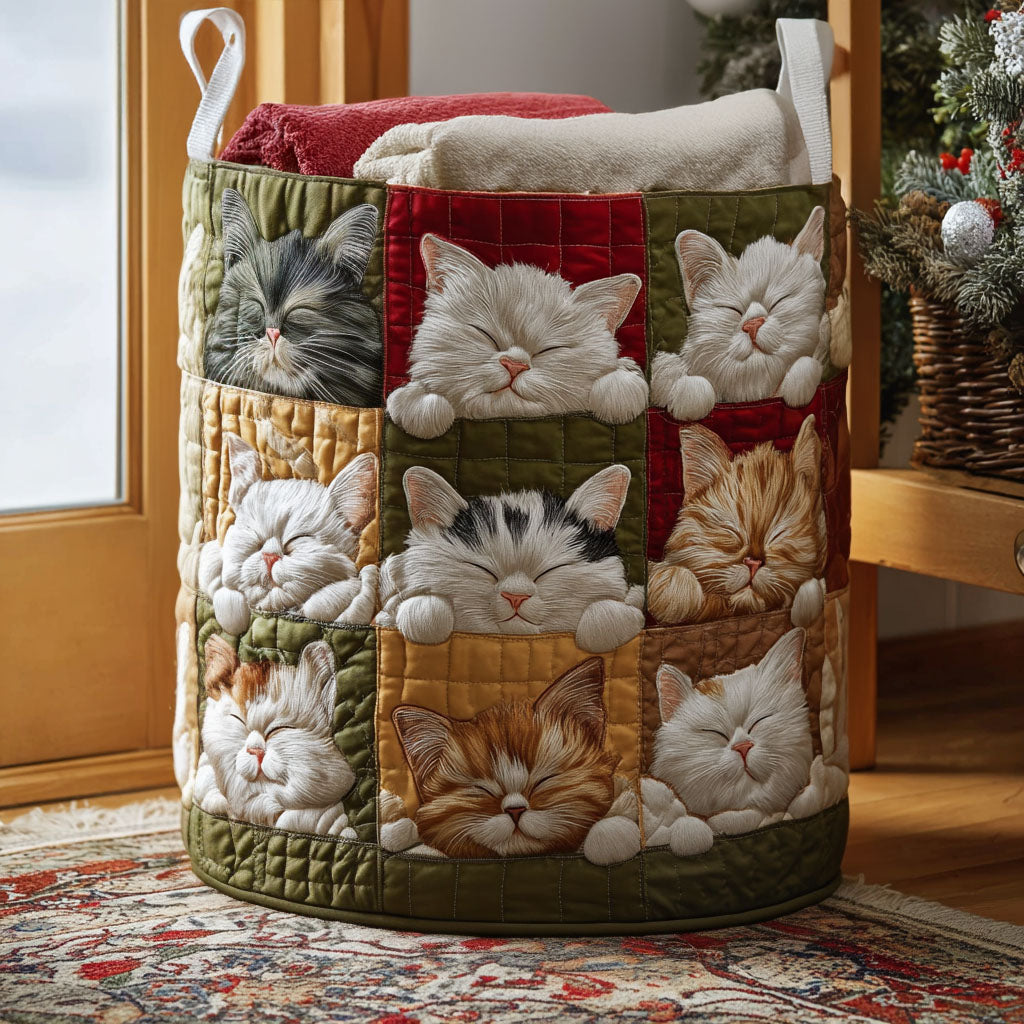 Quiltad tvättkorg med mysig katt NCU0QN034