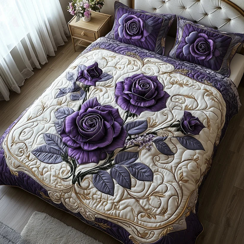 Quiltat överkastset i 3 delar i rosa och lila toner