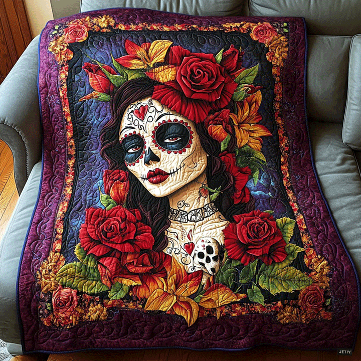 Quiltad Filt Dödskalle Blommig Mystisk NCU0TL1909