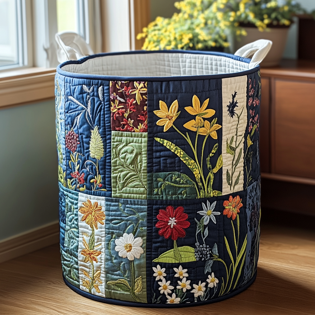 Quiltad tvättkorg med blommönster NCU0DDK1076