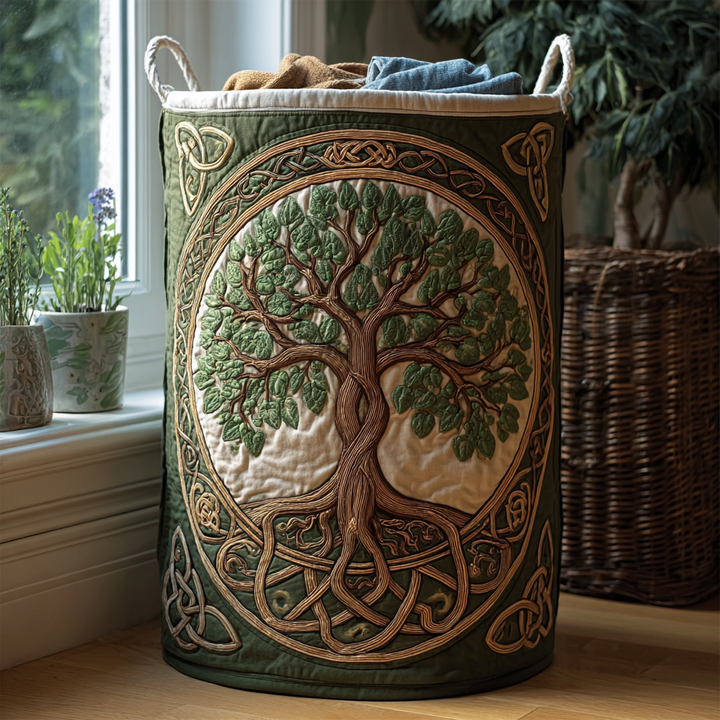 Quiltad tvättkorg med naturlandskap NCU0QN057