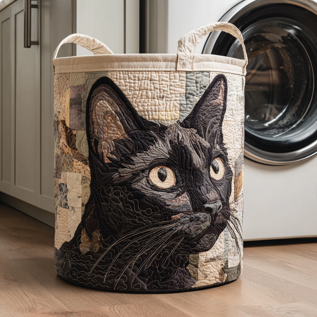 Quiltad tvättkorg med svart katt NCU0HNH036
