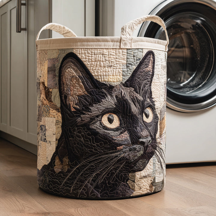 Quiltad tvättkorg med svart katt NCU0HNH036