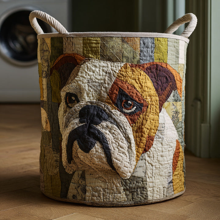 Quiltad tvättkorg med bulldog i rustik stil NCU0HNH020