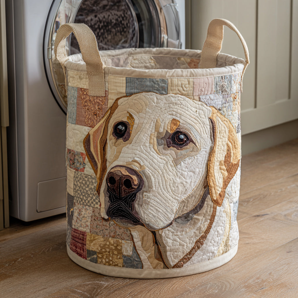 Quiltad tvättkorg med Labrador i rustik stil NCU0HNH444