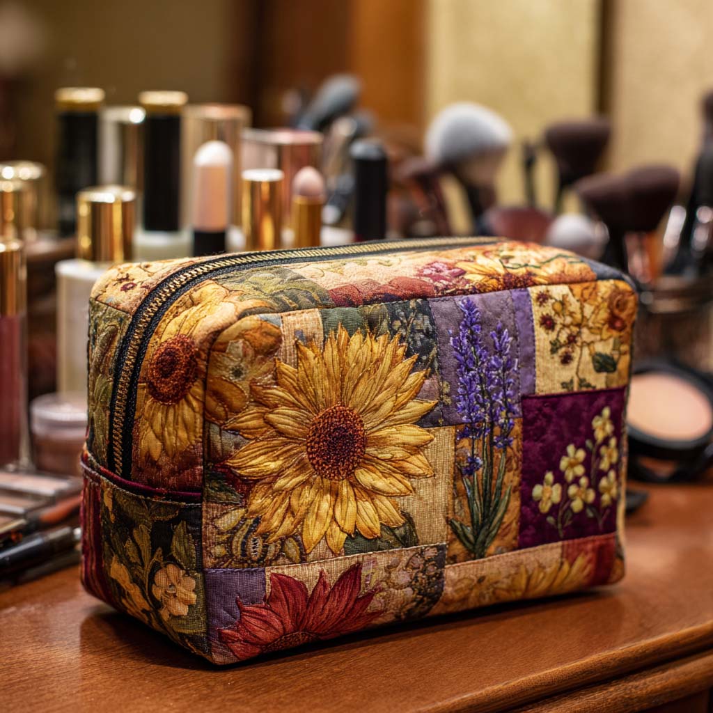 Beauty case quiltad med rustik solros NCU0NT10173