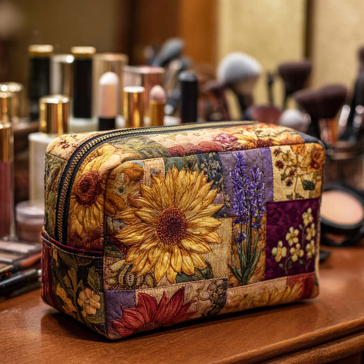 Beauty case quiltad med rustik solros NCU0NT10173