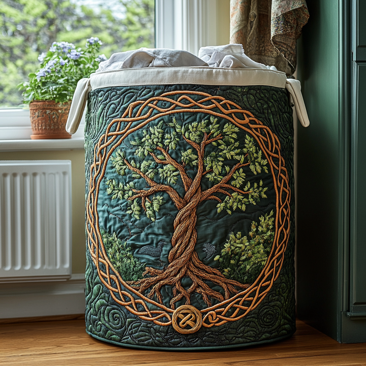 Quiltad tvättkorg med naturlandskap NCU0QN057