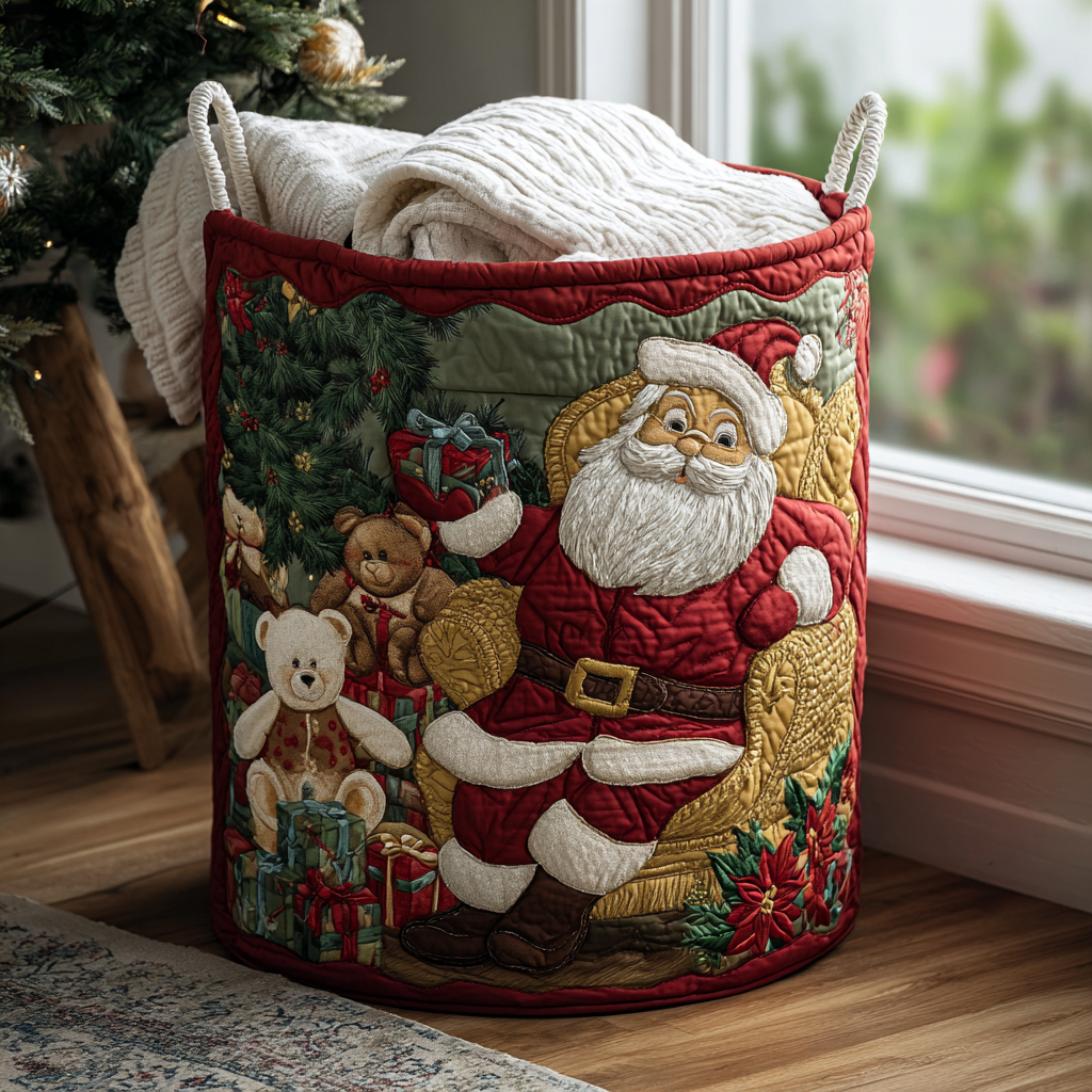 Quiltad tvättkorg med jultomte NCU0QN058