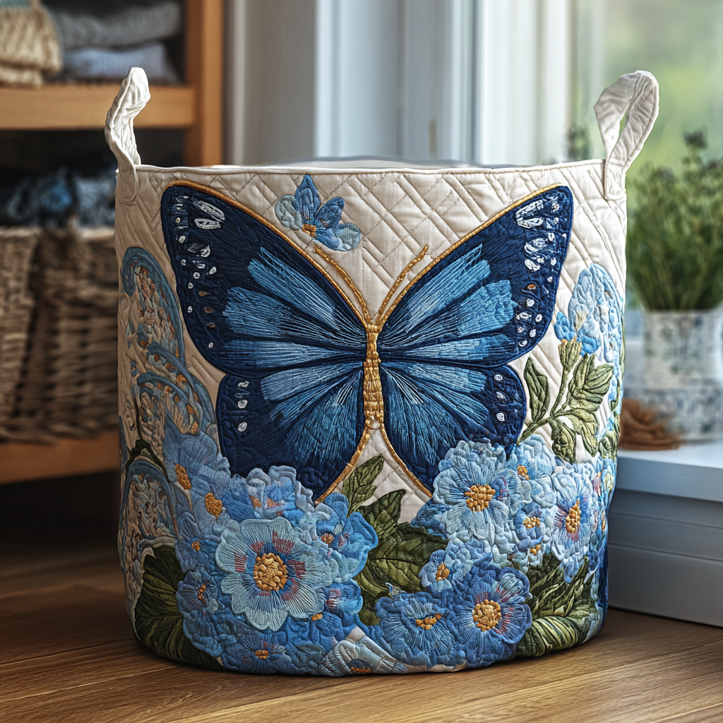 Korg för tvätt med broderi av fjärilar och blommor NCU0PVL435