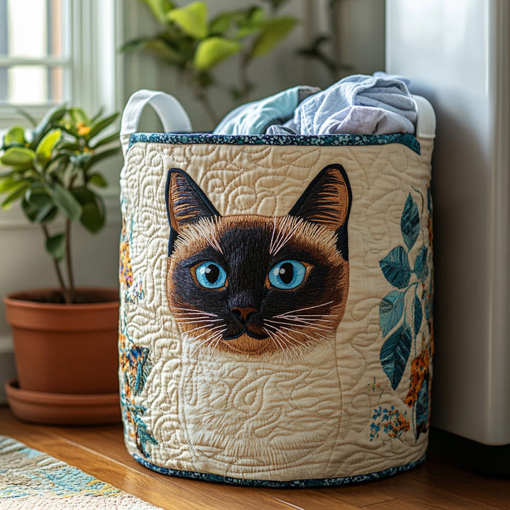 Quiltad tvättkorg med siamesisk katt NCU0DV854