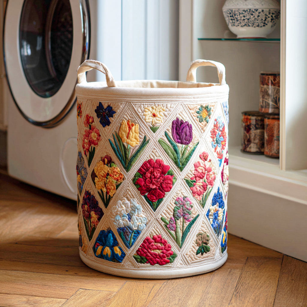 Korg för tvätt med quiltat blommönster NCU0NTD456