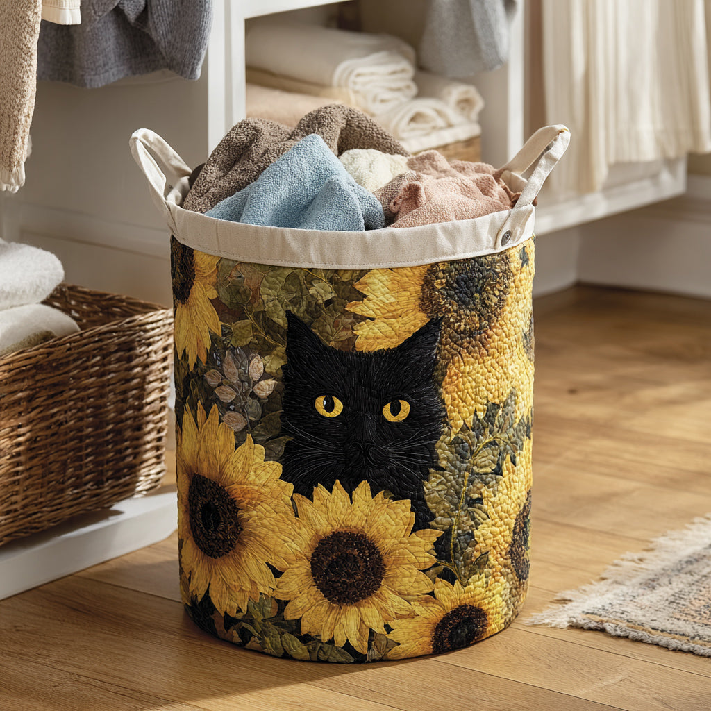Quiltad tvättkorg med svart katt och solros NCU0HNH037