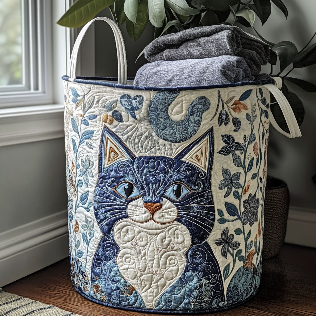 Quiltad tvättkorg med mysig katt NCU0QN034