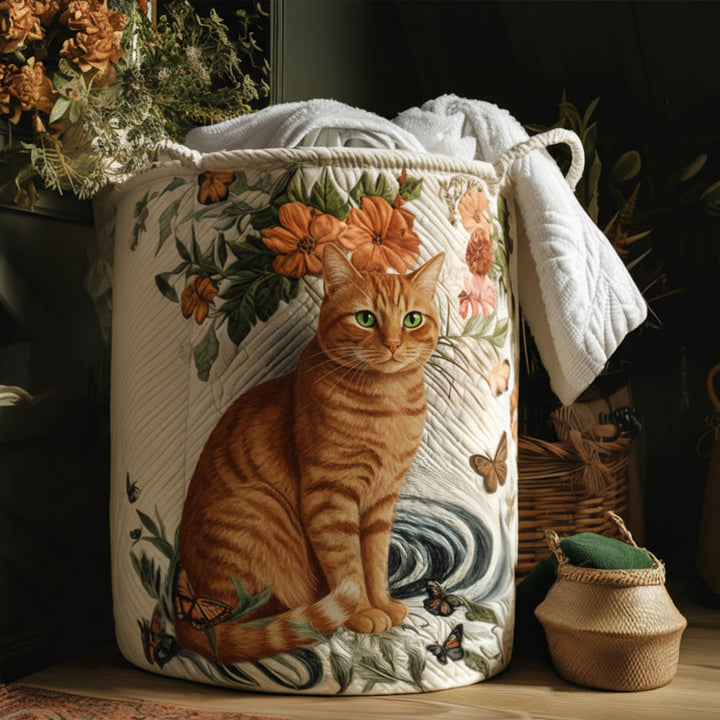 Quiltad tvättkorg med katt och gyllene mustascher NCU0PTT2100