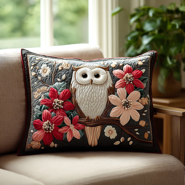 Kuddfodral med broderad uggla bland blommor NCU0DK3621