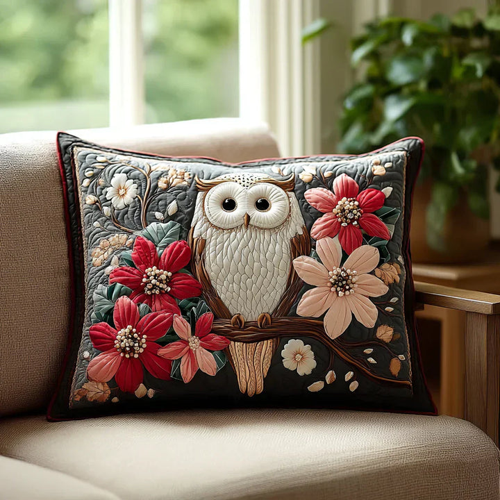 Kuddfodral med uggla och blommor