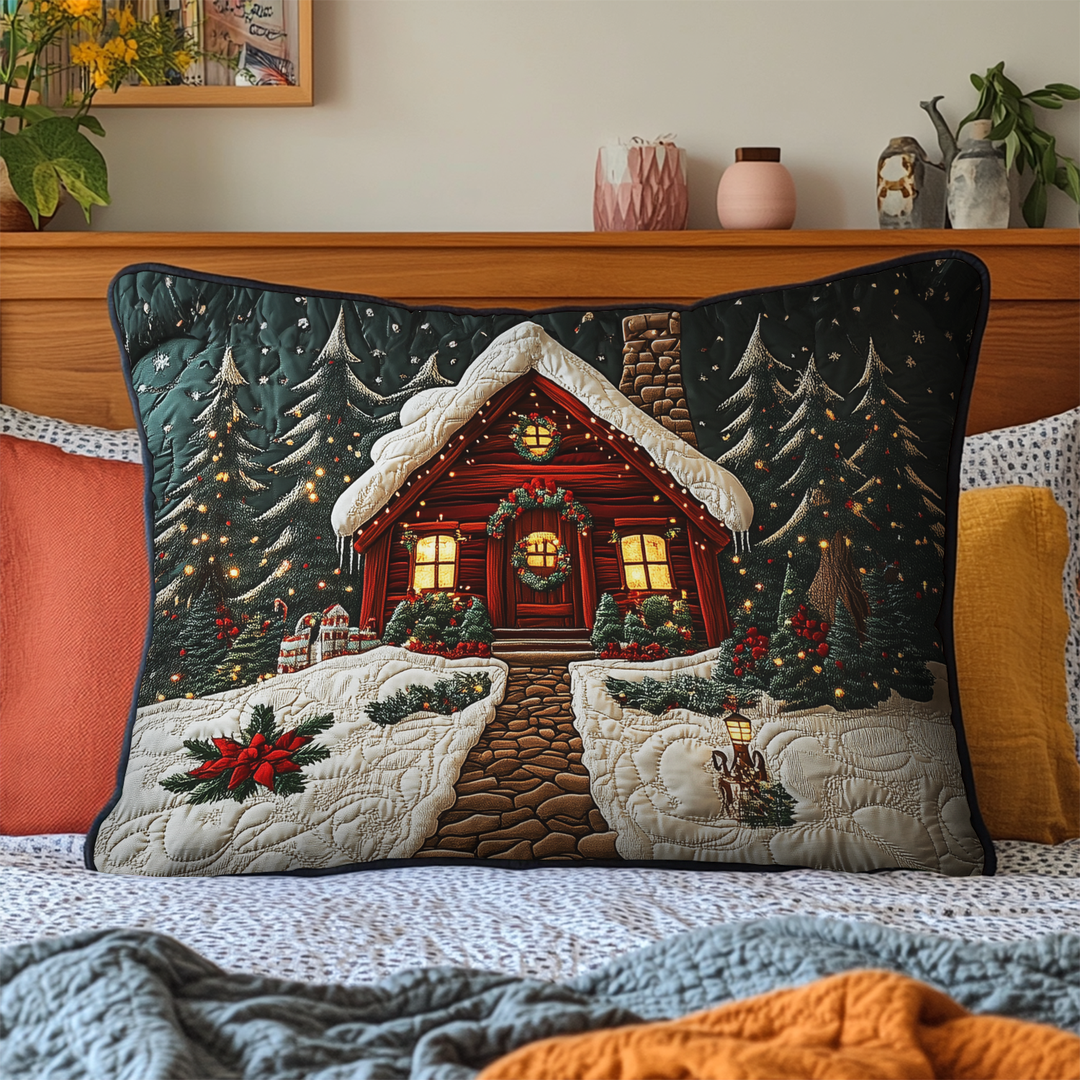 Quiltad kuddfodral med vinterstuga NCU0DK9842