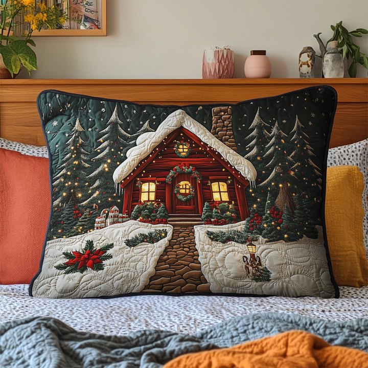 Quiltad kuddfodral med vinterstuga NCU0DK9842