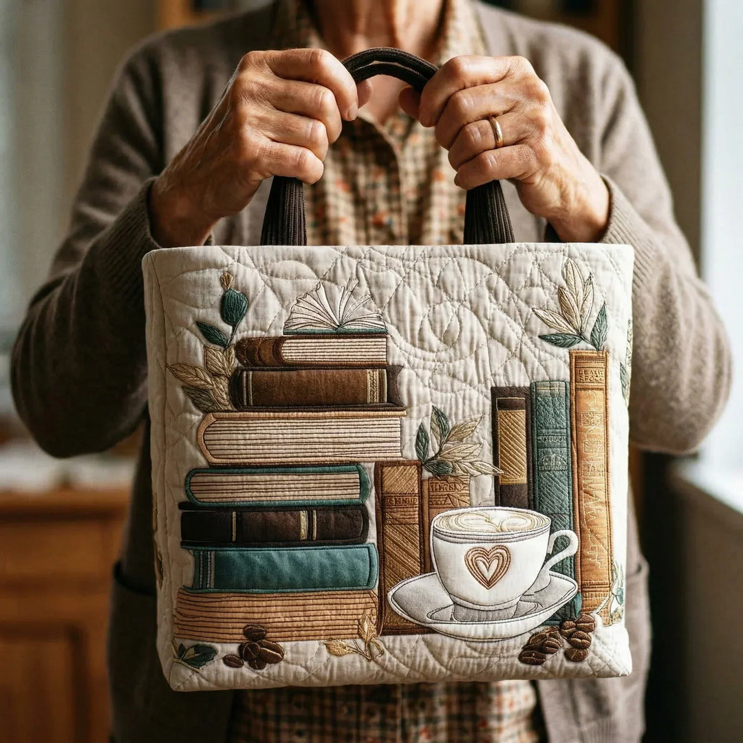 Handgjord quiltad väska med kaffemotiv