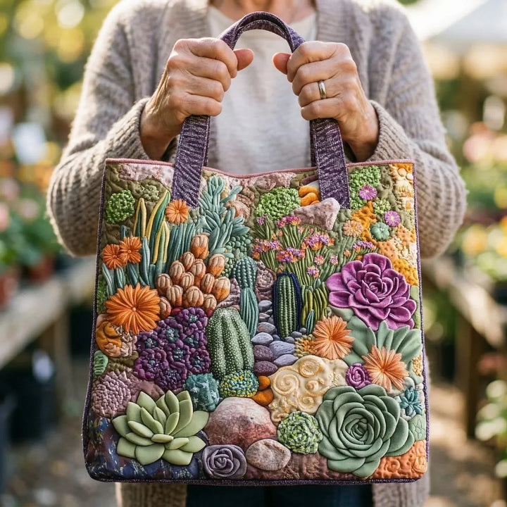 Quiltad handväska med succulentträdgård
